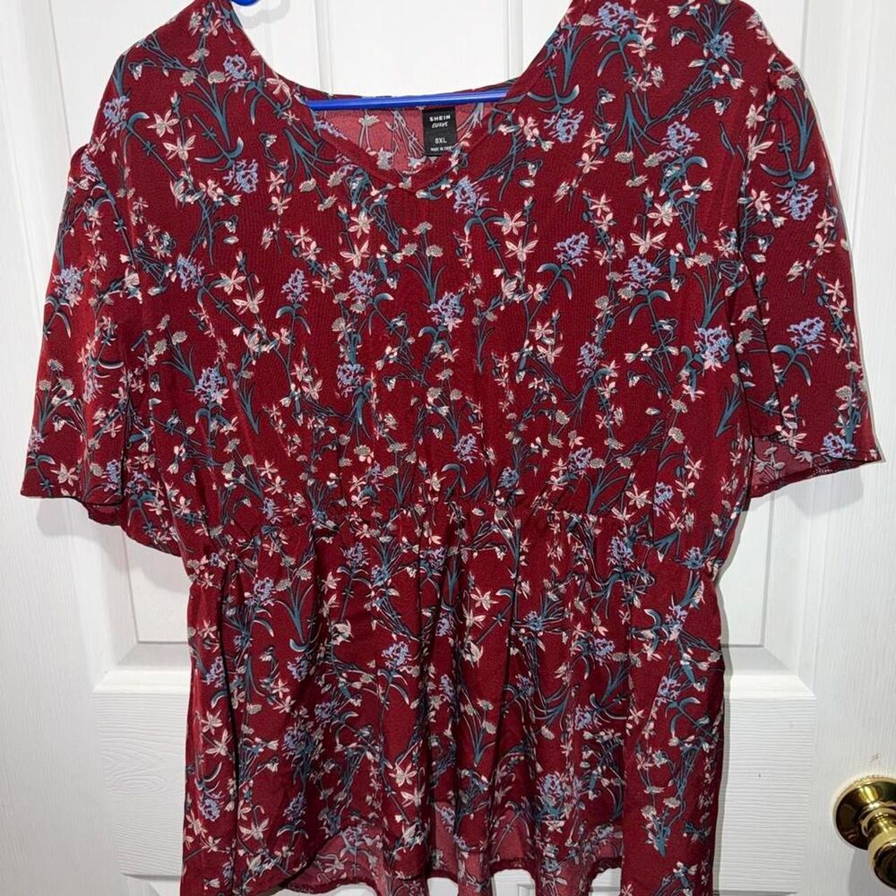 Shein-curve-plus Women's Red and Burgundy Blouse